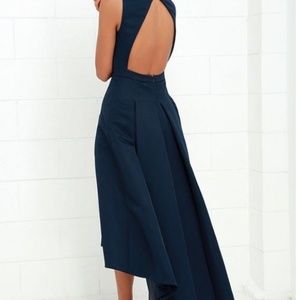 Navy Back Open High Low Dress